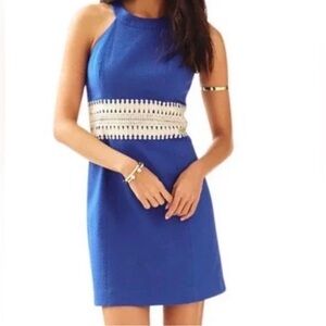 Lilly Pulitzer Royal Blue Halter Mini Dress with Cream Crochet Waist
